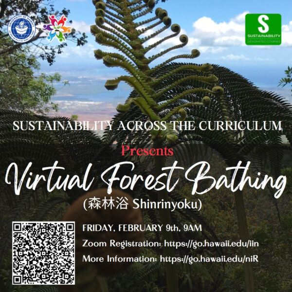 Virtual Forest Bathing on February 9th at 9am, hosted by the Faculty Senate Sustainability Committee and the Center for Resilient Neighborhoods (CERENE) 