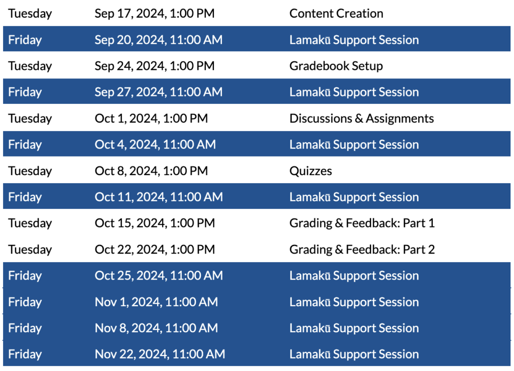 Lamakū Schedule. 