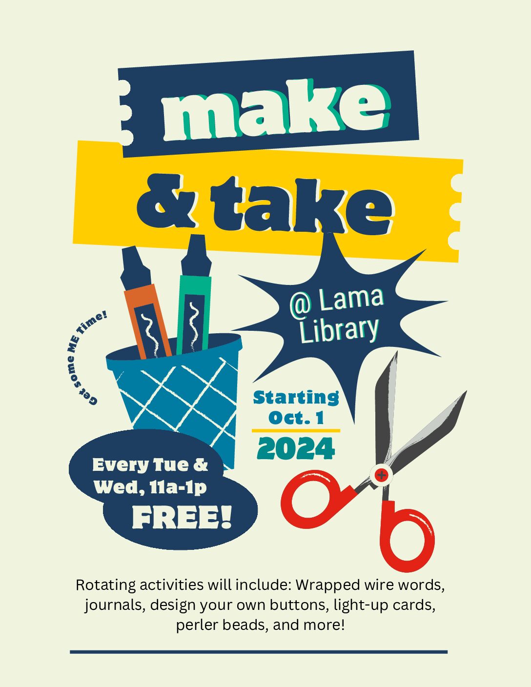 Join us at our crafting table in the Library every Tue & Wed, 11a-1p ✂  💟